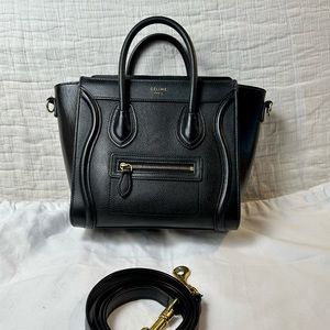 Celine nano luggage black and gold duo texture calfskin crossbody bag mini bag